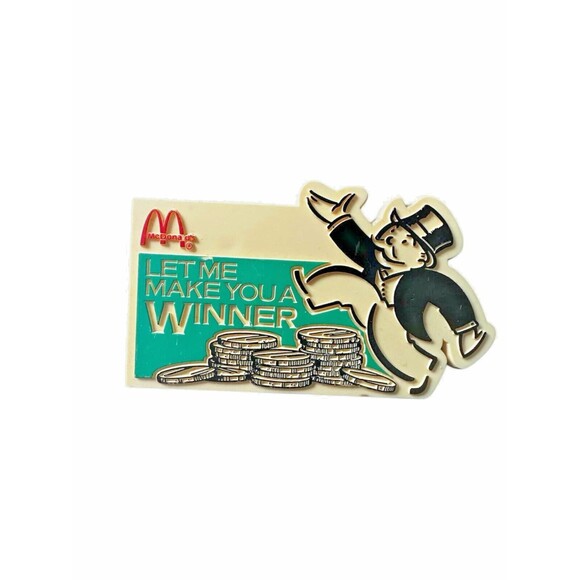 Vintage 1987 McDonald's Monopoly Name Tag Pin "Let Me Make You a Winner" RARE - Picture 1 of 2